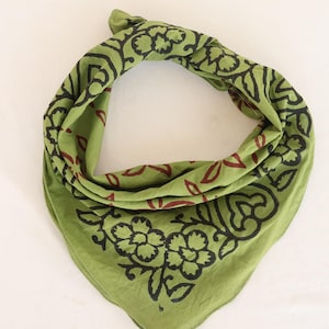 Moss Green Block print bandanas Bohemian Style Cotton Neck Scarf Cotton Neckerchief  Winter Scarf, Unique Design Block Print Bandana