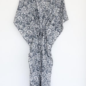 Frauen Baumwolle Kaftan Kleid, indische handgefertigte Vogel gedruckt Baumwolle Kaftan, Brautjungfer Kleid, Strandabdeckung, Hauskleid, Maxikleid Kimono Robe