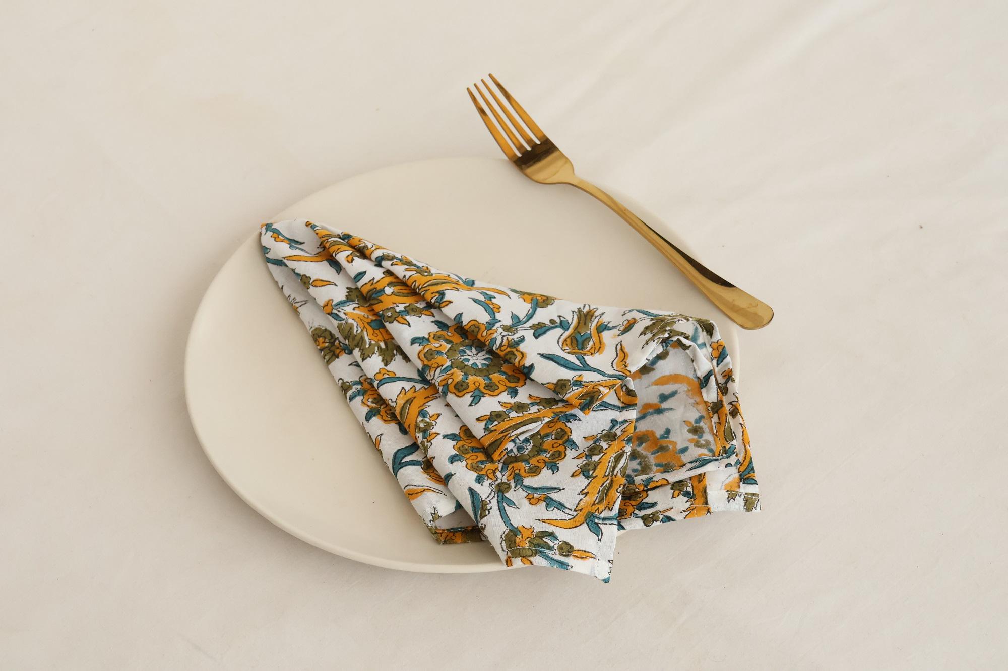 Hand Block Print Floral Berry Napkins Table Linen Cotton Beautiful Pink Red
