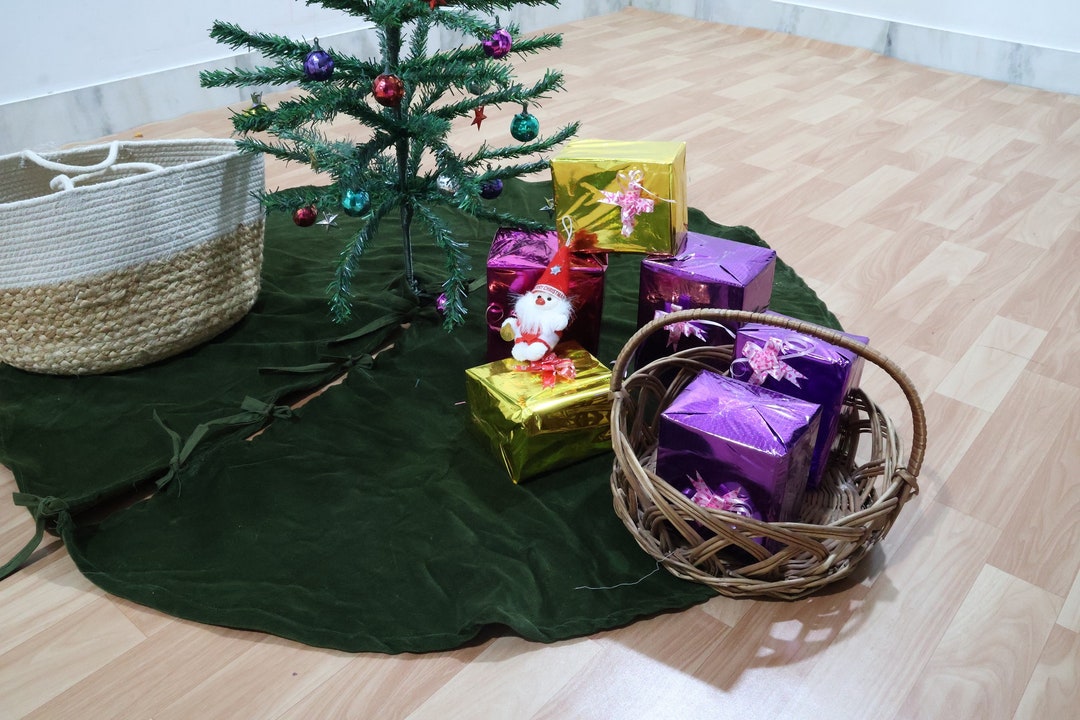 4 Color Moss Green Christmas Tree Skirt Velvet Tree Skirt Boho Xmas