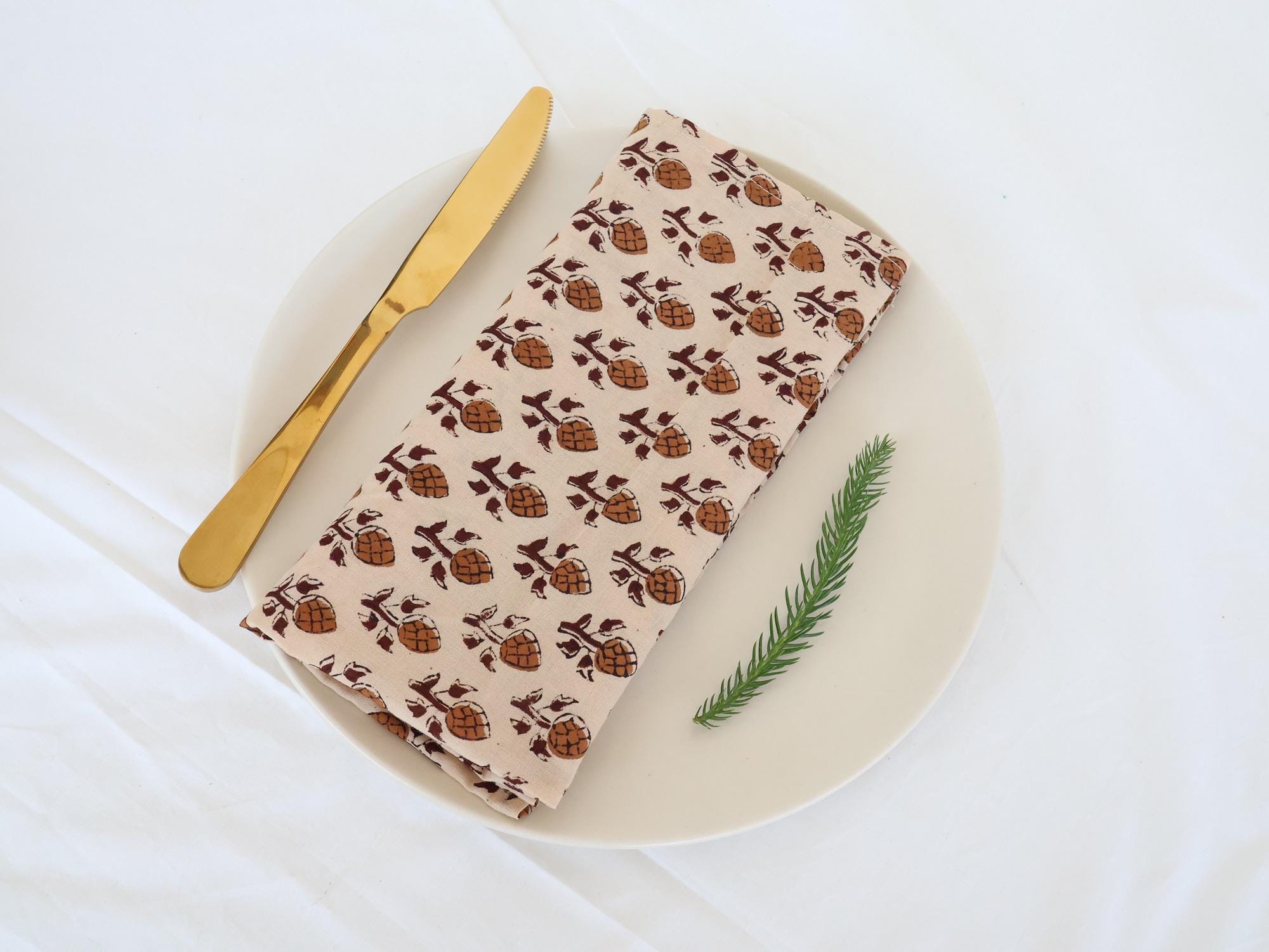 Patterned Napkins 50 Pcs Brown Floral Patterned Napkin Block Printed Cloth Table Napkins ...