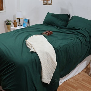 Cotton Forest Green Duvet Cover With Button Closure Luxurious Cozy Soft Cotton Bedding Set 100% Cotton Duvet Pillowcase Set, King Queen Size