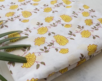 Block Floral printed cotton fabric, hand block print clothing fabric, kids dress making fabric Block Print Fabric sewing and quilting fabric