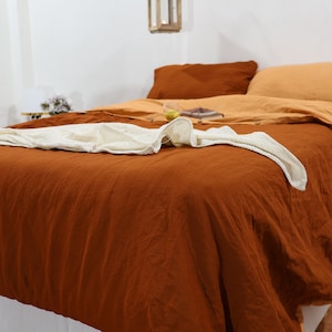 Cotton Cinnamon & Sandalwood Duvet Cover, Cotton 100% Reversible Dual Color Duvet Cover With 2 Matching Pillow Case, Tobacco Duvet Cover Set