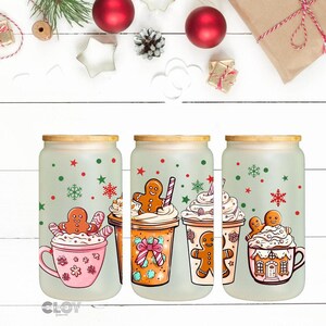 Pink Gingerbread Christmas Glass Can | Gingerbread Christmas Cup | Christmas Glass Can 16oz | Christmas Cup