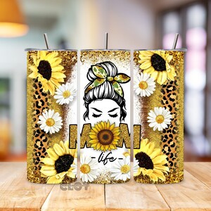 Mom Life Tumbler | 20oz Tumbler Mom Life | Sunflower Leopard Mom Tumbler | Sunflower Mom Life 20oz Cup | Gift For Mom