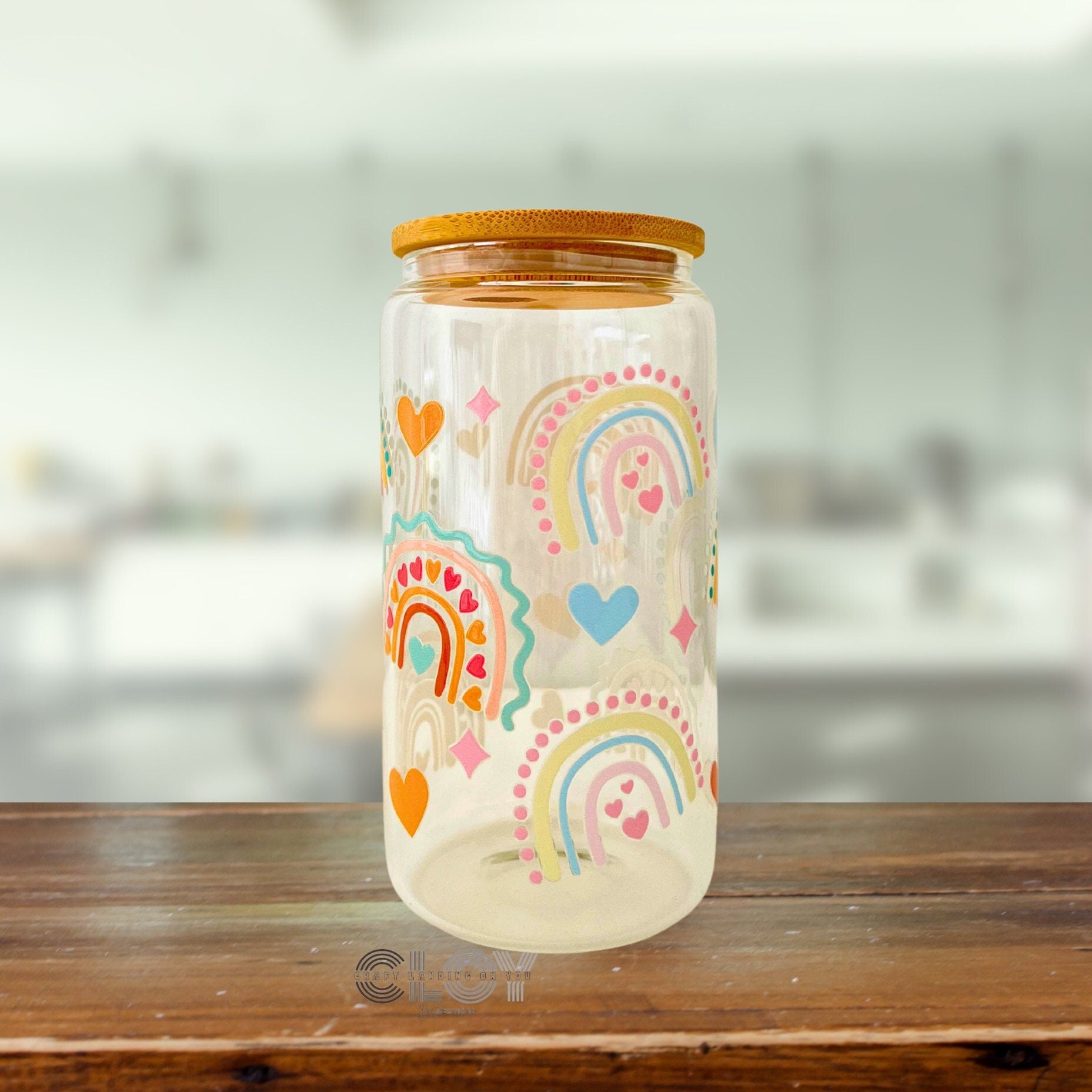 Rainbow Glass Can | 16oz Rainbow Glass Can | Retro Rainbow Glass Can ...