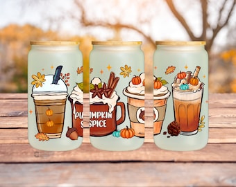 Autumn Fall Glass Can | Fall Halloween Glass Can | 16oz Halloween Cup | Halloween Ice Coffee Cup | Pumpkin Spice Glass Cup |