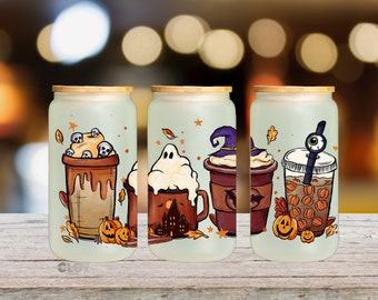 Fall Halloween Glass Can | Autumn Halloween Glass Can |Ghost Pumpkin Cup | Halloween Ice Coffee Cup | Pumpkin Glass Cup | Spooky Glass Cup
