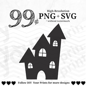 Haunted House Silhouette SVG PNG, Spooky Halloween Clipart, Haunted Mansion Cut File for Cricut and Silhouette Crafts