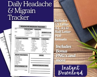 Headache Migrain Journal | Printable Daily Pain Log & Symptom Tracker PDF