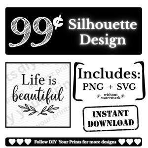 Das Leben ist schön SVG PNG - Inspirational Zitat Silhouette für Cricut, Sublimation, Vinyl, Home Decor & DIY Crafts
