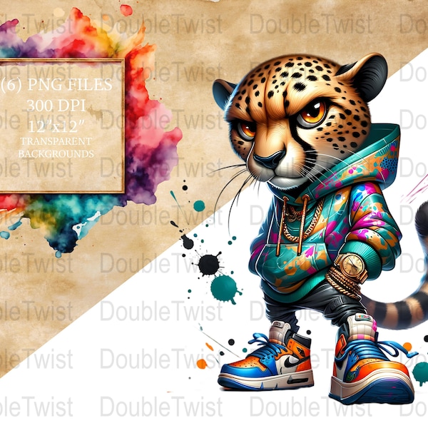 Streetwear Cheetah PNG, Urban Graffiti Jungle Cat, Hip Hop Animal Clipart, Trendy Leopard Graphics, Digital Download, Urban Street Art