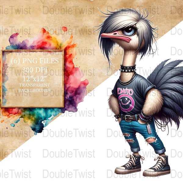 Emo Emus PNG Clipart, Cool Emu Art, Digital Download, Teen Room Decor, Punk Bird, Subculture Graphics