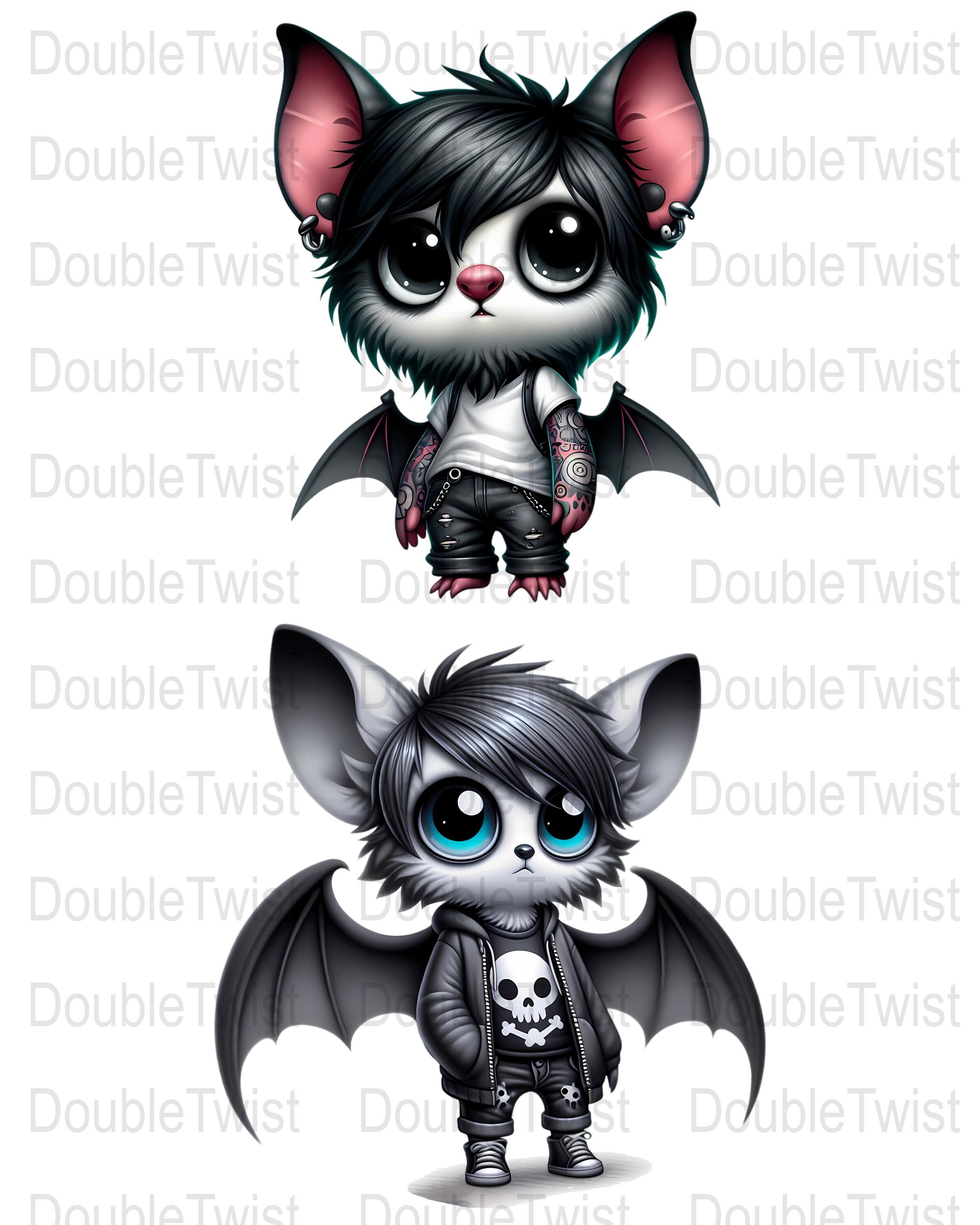Emo Bats Clipart, Cute Gothic Bat Pngs, Digital Download, Cartoon Emo ...