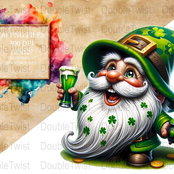 St. Patrick's Day Gnome Clipart, Green Leprechaun PNG, Irish Festival Graphic, Garden gnome Digital Download, Craft Supplies, Party Decor