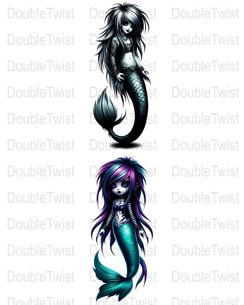 Goth Mermaid Clipart, Digital PNG Download, Dark Fantasy Ocean Graphics ...