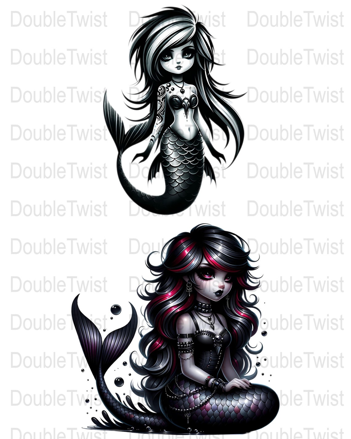 Goth Mermaid Clipart, Digital PNG Download, Dark Fantasy Ocean Graphics ...