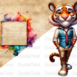 Stylish Tigers PNG, Cool Urban Tiger Clipart, Cartoon Tiger Images, Digital Art Files for Print, Hip Tiger Illustrations