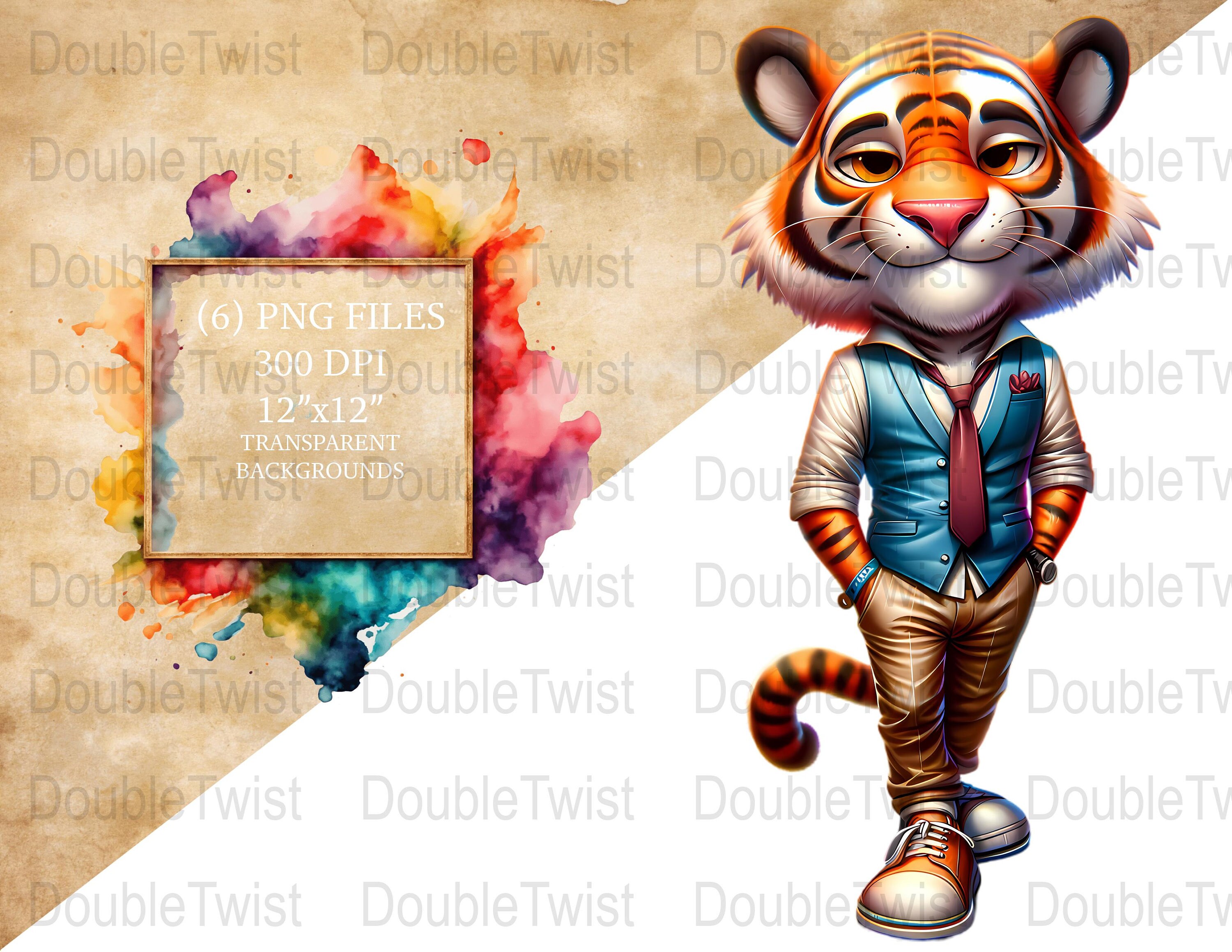 Stylish Tigers PNG, Cool Urban Tiger Clipart, Cartoon Tiger Images, Digital Art Files for Print, Hip Tiger Illustrations