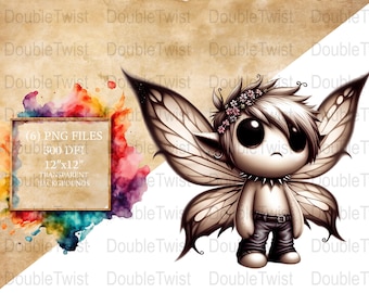 Emo Fairy Clipart Set 2, Gothic Fantasy PNG, Digitale download, Scrapbooking, Planner Stickers, Craft Supplies