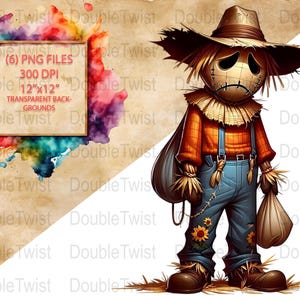 Sad Scarecrow PNG Clipart, Watercolor, Digital Design, Fall Harvest, Rustic Scarecrow Art, Printable Crafts, Scrapbooking