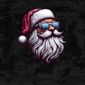 サングラスをかけたクールなキラキラサンタ PNG、クリスマス PNG、かわいいクリスマスシャツのデジタルデザイン