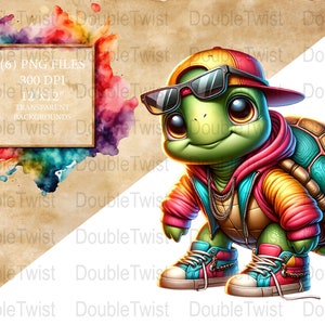 Happy Streetwear Turtles PNG Clipart, Urban Fashion Turtle Graphics, Digital Download, Cute Turtle Illustration, Hip Hop Animal Image