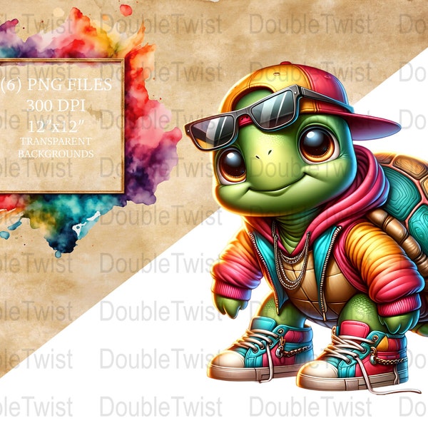 Happy Streetwear Turtles PNG Clipart, Urban Fashion Turtle Graphics, Digital Download, Cute Turtle Illustration, Hip Hop Animal Image