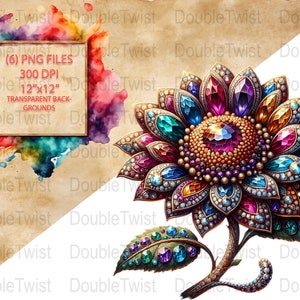 Vibrant Jeweled Sunflower Clipart, Digital Sunflower Illustration, Colorful Sunflower Graphic, High-Resolution Sunflower Art