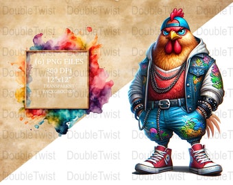 Graffiti Chicken Clipart, Urban Streetwear Rooster, Hip-Hop Bird PNG, Digital Download, Cool Animal Illustration, Graphic T-Shirt Design