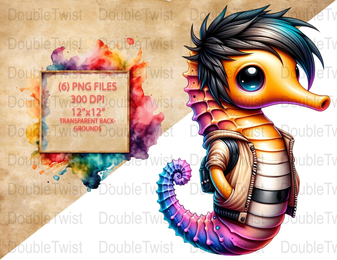 Emo Seahorse Clipart, Cute Seahorse Illustration, Digital Download ...