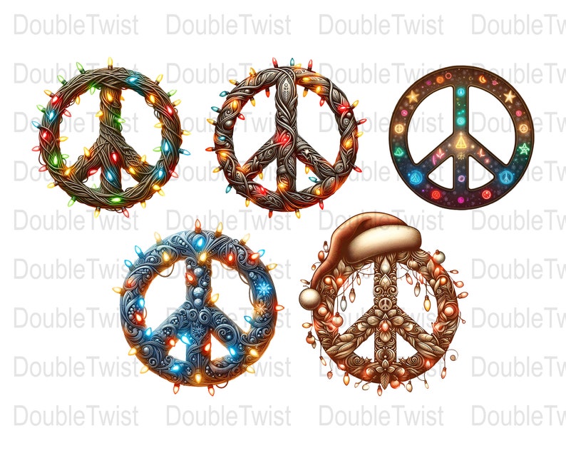 Christmas Peace Wreath With Lights Png Bundle 5 Piece, Sublimation