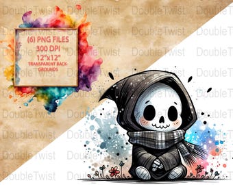 Adorable conjunto de imágenes prediseñadas de la Parca, linda Parca PNG, encantadora Parca, imágenes prediseñadas espeluznantes, pegatinas para planificadores, álbumes de recortes, sublimación