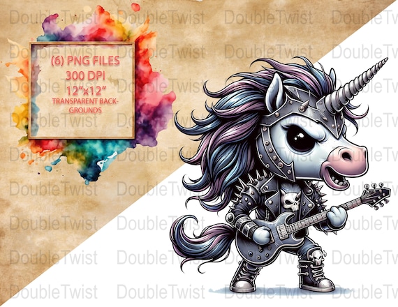 Metal Head Rocker Unicorn Clipart, Unique Punk Unicorn