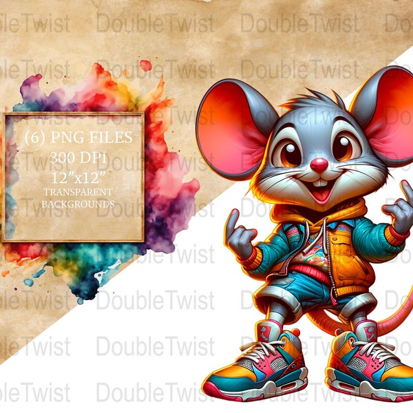 Streetwear Mouse PNG, Cute Hip Hop Mouse Clipart, Urban Animal Digital Download, Colorful Cartoon Mouse Image, Artistic Mice Graphics