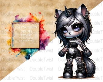 Gothic Tattoo Unicorn Clipart, Edgy PNG Art (Digital Download)