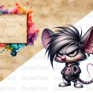Emo Mice Clipart, Cute Goth Mouse PNG, Digital Download, Dark Cartoon Characters