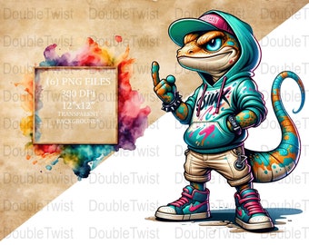 Graffiti Lizard Clipart, Urban Streetwear Style Lizard, Colorful PNG Files, Hip Hop Reptile Design, Digital Download, Transparent Background