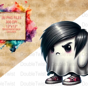 Emo Ghost PNGs, süße gruselige Cartoon-Geister, digitaler Download, Clipart-Sammlung, Halloween-Dekor