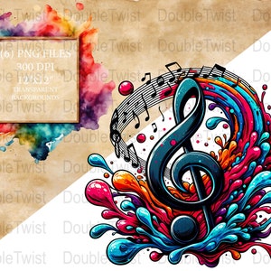 Colorful Music Note Clipart, Watercolor Music Note Design, Artistic Music Note, Harmonious Music Note, Color Splash, Musical Treble Clef