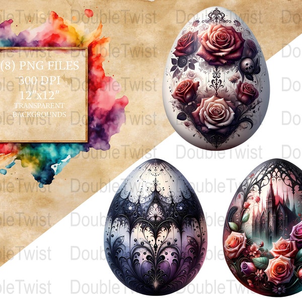 Gothic Easter Eggs PNG, Dark Floral Digital Download, Noir Easter Clipart, Vintage Style Egg Designs, Printable Spooky Spring Decor