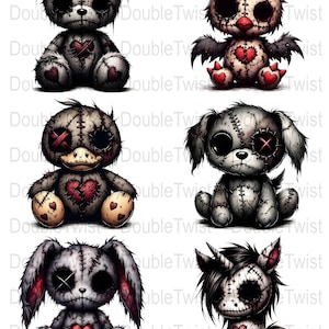 Creepy Cute Stuffed Animal Clipart, Gothic Doll PNG, Spooky Plush, crafts and decorations, invitations, scrapbooking, T-shirt designs image 2