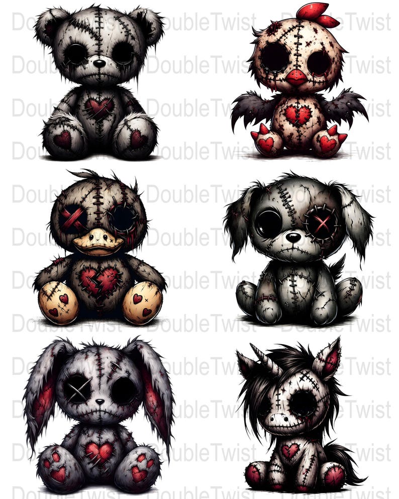 Creepy Cute Stuffed Animal Clipart, Gothic Doll PNG, Spooky Plush, crafts and decorations, invitations, scrapbooking, T-shirt designs image 2