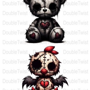 Creepy Cute Stuffed Animal Clipart, Gothic Doll PNG, Spooky Plush, crafts and decorations, invitations, scrapbooking, T-shirt designs image 3