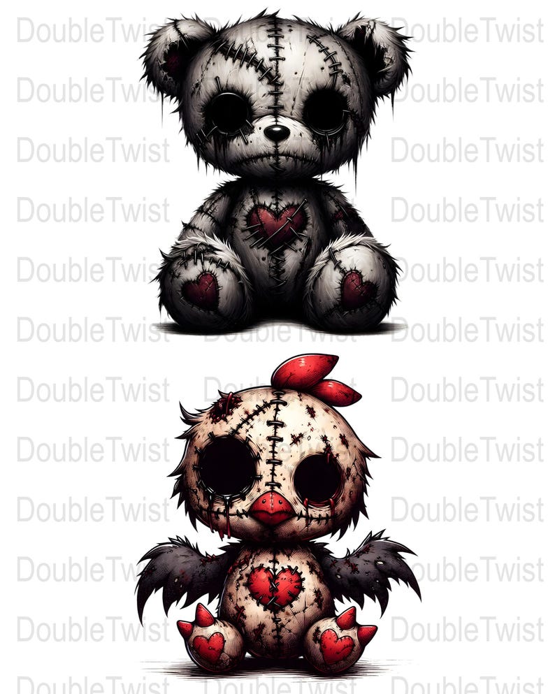 Creepy Cute Stuffed Animal Clipart, Gothic Doll PNG, Spooky Plush, crafts and decorations, invitations, scrapbooking, T-shirt designs image 3