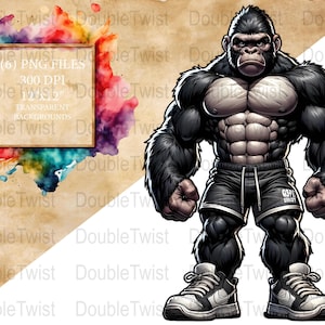 Gym Gorilla Clipart, Bodybuilder Gorilla PNG, Fitness Ape Digital Art, Weightlifting Gorilla Sublimation, Strong Animal Graphics, Work Out