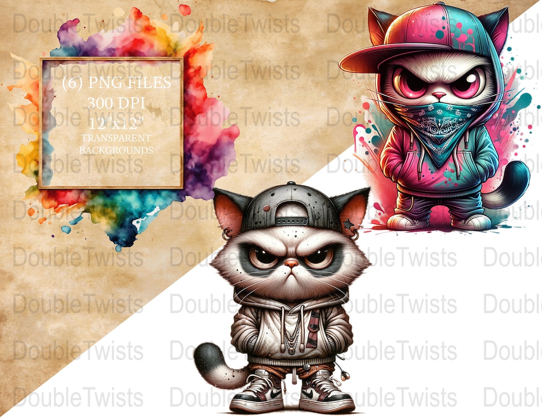 Streetwear Graffiti Cat Clipart, Hip Hop Kitten PNG (digital Download ...