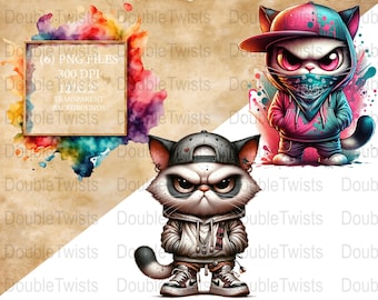 Streetwear Graffiti Cat Clipart, Hip Hop Kitten PNG (Digital Download)