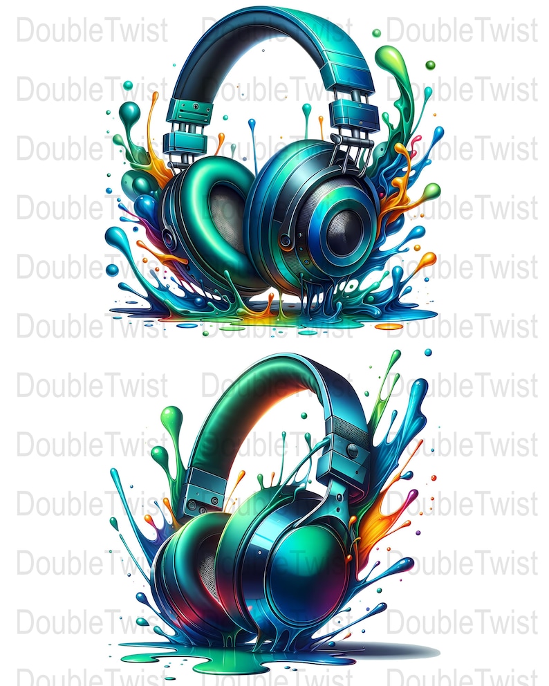Color Splash Kopfhörer PNG, digitaler Download, Clipart für T-Shirt-Design, Musik-Liebhaber-Geschenk, Bastel-Ressource Bild 3